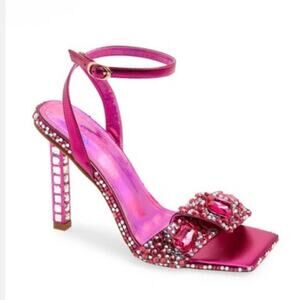 Azalea Wang Disco Ball Rhinestone Heels Women’s 6 Fuchsia Metallic Shoes Flaw